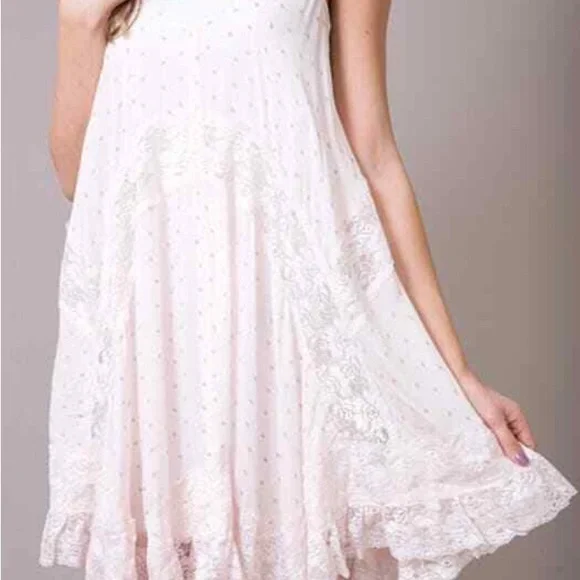 Free People She Swings Baby Pink Lace Dress Lace Hem Dress XS - Picture 2 of 4